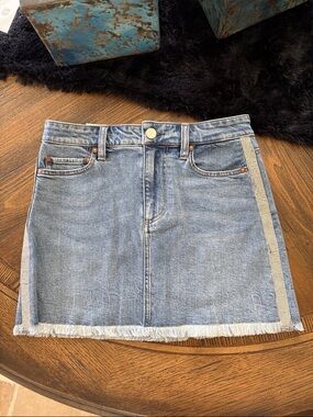 Alice & Olivia Lakia Crystal-Embellished Denim Mini Skirt NWT Size 26